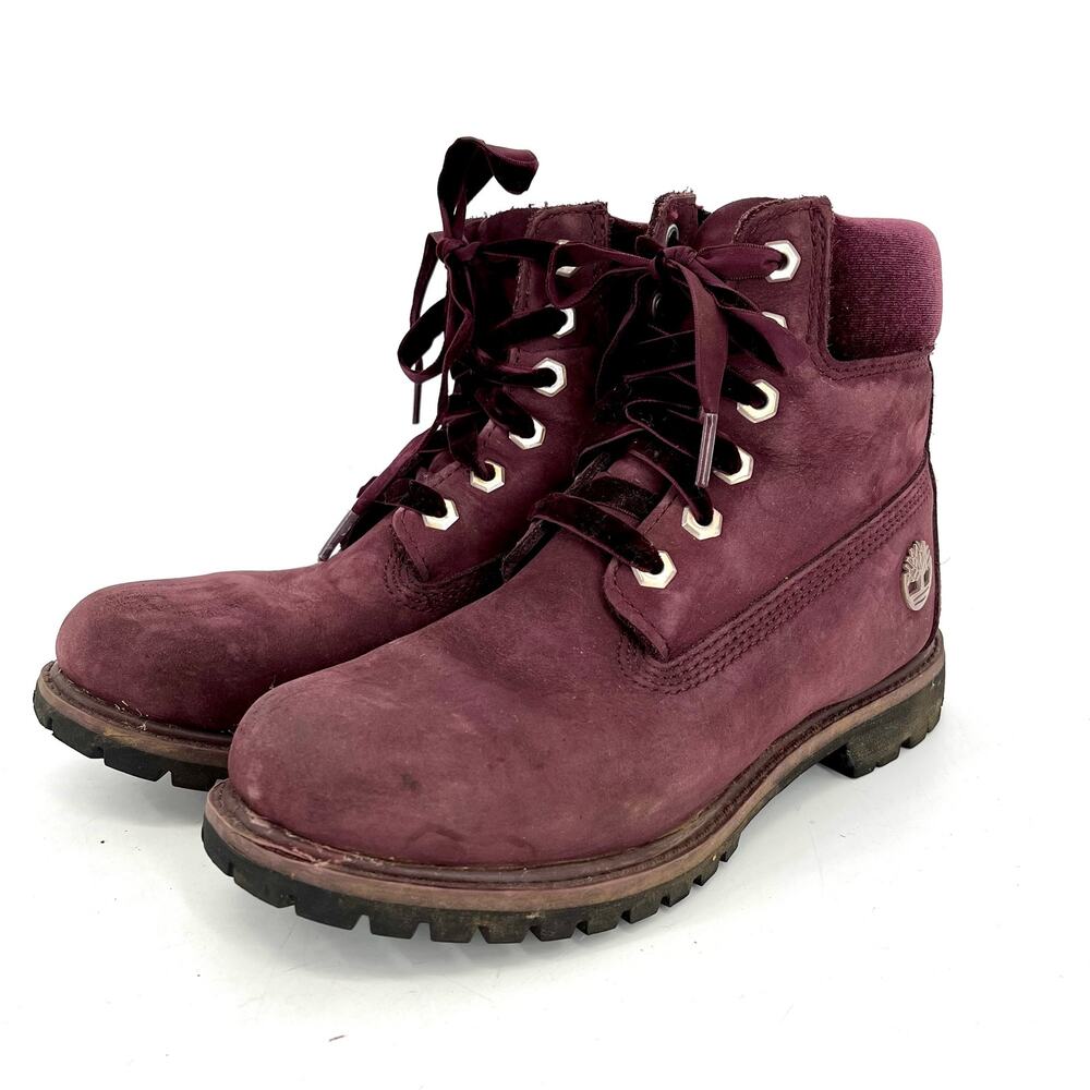 Timberland maroon suede velvet trim boots Women's 7